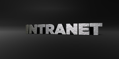 INTRANET - hammered metal finish text on black studio - 3D rendered royalty free stock photo. This image can be used for an online website banner ad or a print postcard.