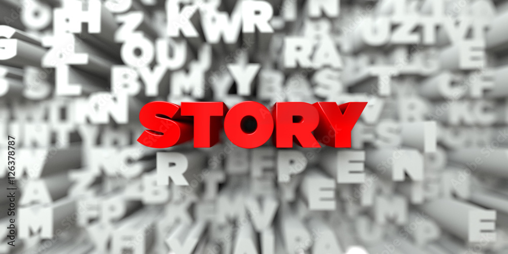 Fototapete story - red text on typography background - 3d rendered royalty free stock image. this image can be 