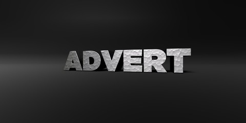 ADVERT - hammered metal finish text on black studio - 3D rendered royalty free stock photo. This image can be used for an online website banner ad or a print postcard.