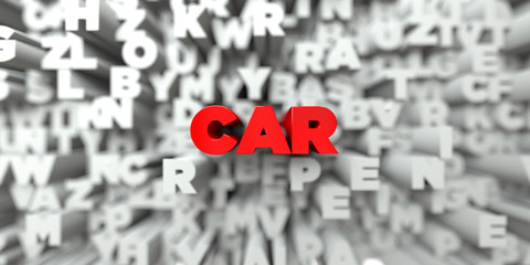 CAR -  Red text on typography background - 3D rendered royalty free stock image. This image can be used for an online website banner ad or a print postcard.