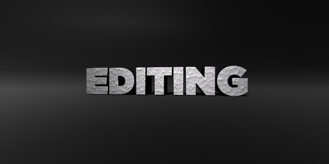 EDITING - hammered metal finish text on black studio - 3D rendered royalty free stock photo. This image can be used for an online website banner ad or a print postcard.