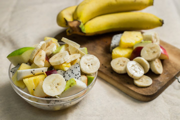 Fruit salad on whites background