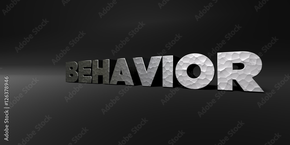 Fototapete behavior - hammered metal finish text on black studio - 3d rendered royalty free stock photo. this i