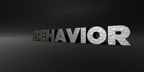 BEHAVIOR - hammered metal finish text on black studio - 3D rendered royalty free stock photo. This image can be used for an online website banner ad or a print postcard.
