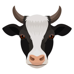 Vector white spotted black cow portrait