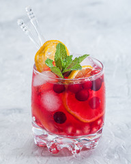 cranberry cocktail with ice and mint