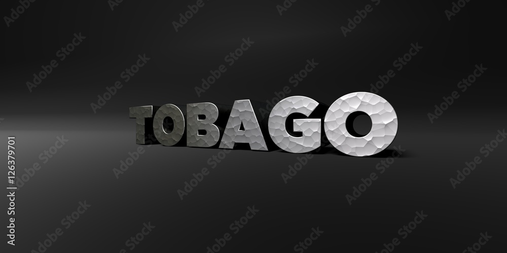 Fototapete tobago - hammered metal finish text on black studio - 3d rendered royalty free stock photo. this ima
