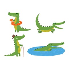 Naklejka premium Cute crocodile character vector