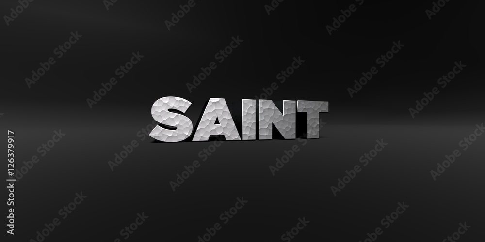 Fototapete saint - hammered metal finish text on black studio - 3d rendered royalty free stock photo. this imag