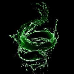 Swirling Green Liquid Ring on Black Background