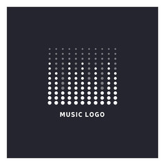 Music equalizer logo. Audio electronic icon. Music waves sign. Dj vector illustration. Black and white radio logo. Music app icon. Minimal player logo on dark background.
