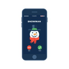 Christmas incoming call from Snowman in flat design style