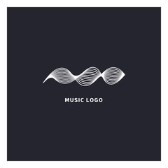 Music equalizer logo. Audio electronic icon. Music waves sign. Dj vector illustration. Black and white radio logo. Music app icon. Minimal player logo on dark background.