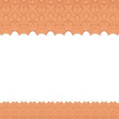 Border frame with beige lace contour on white (transparent) background. Space can be used for invitations, promotional poster or greeting cards text. Vector illustration eps