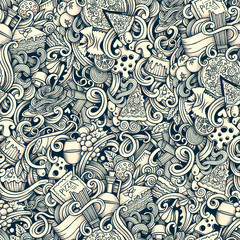 Cartoon hand drawn italian food doodles seamless pattern