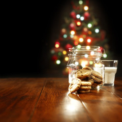 cookies with milk and xmas tree 