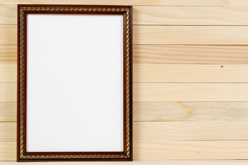 Frame on wooden wall. Interior Design. Copy space