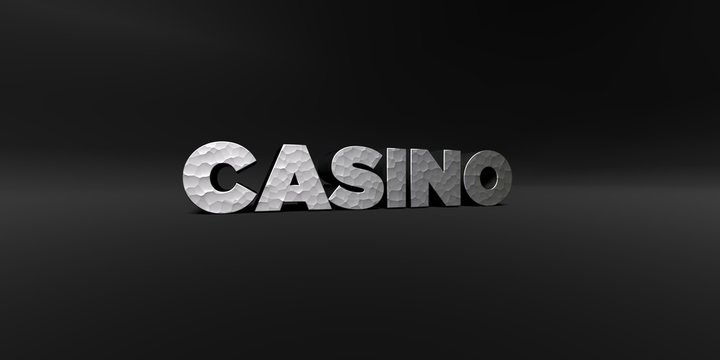 CASINO - hammered metal finish text on black studio - 3D rendered royalty free stock photo. This image can be used for an online website banner ad or a print postcard.