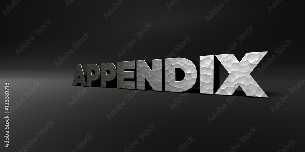 Fototapete appendix - hammered metal finish text on black studio - 3d rendered royalty free stock photo. this i