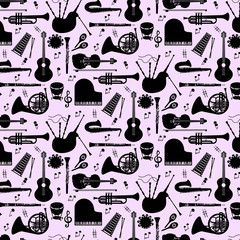 Fototapeta premium Musical instruments pattern with vector icons.