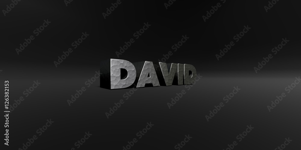 Fototapete david - hammered metal finish text on black studio - 3d rendered royalty free stock photo. this imag