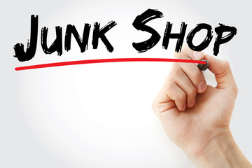 Hand writing Junk shop with marker, concept background