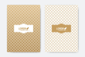 Modern vector template for brochure Leaflet flyer advert cover magazine or annual report. A4 size. Islamic design book layout. Abstract golden presentation in islamic style.