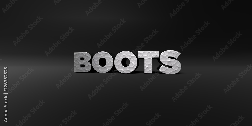 Fototapete boots - hammered metal finish text on black studio - 3d rendered royalty free stock photo. this imag