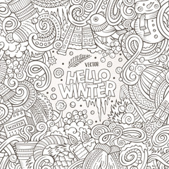 Cartoon cute doodles Winter season frame design