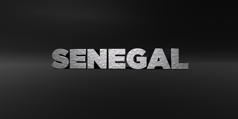 SENEGAL - hammered metal finish text on black studio - 3D rendered royalty free stock photo. This image can be used for an online website banner ad or a print postcard.