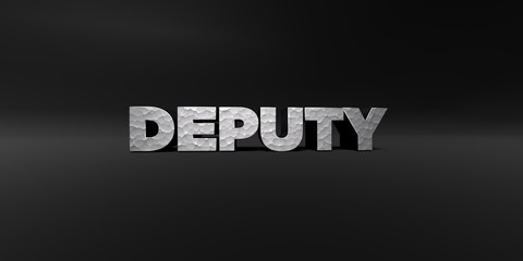 DEPUTY - hammered metal finish text on black studio - 3D rendered royalty free stock photo. This image can be used for an online website banner ad or a print postcard.