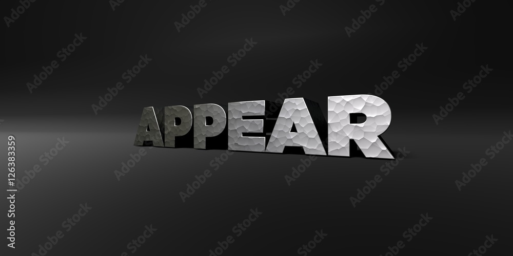 Fototapete appear - hammered metal finish text on black studio - 3d rendered royalty free stock photo. this ima