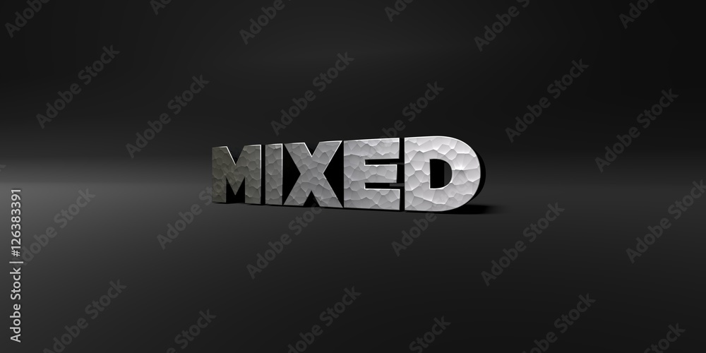 Fototapete mixed - hammered metal finish text on black studio - 3d rendered royalty free stock photo. this imag