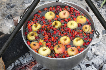 compote in a pot on the fire