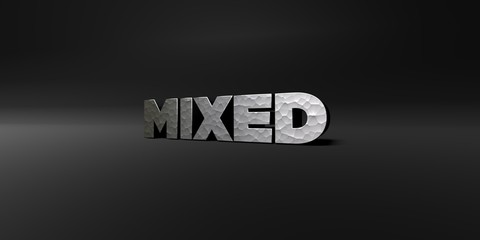 MIXED - hammered metal finish text on black studio - 3D rendered royalty free stock photo. This image can be used for an online website banner ad or a print postcard.