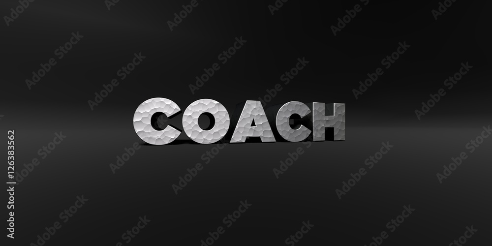 Fototapete coach - hammered metal finish text on black studio - 3d rendered royalty free stock photo. this imag