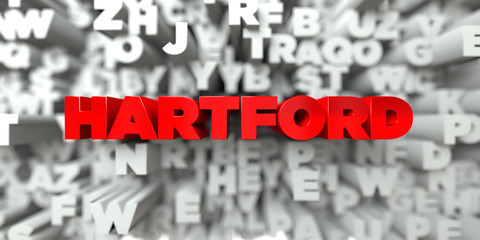 HARTFORD -  Red text on typography background - 3D rendered royalty free stock image. This image can be used for an online website banner ad or a print postcard.