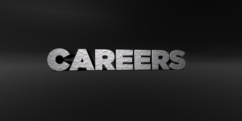 CAREERS - hammered metal finish text on black studio - 3D rendered royalty free stock photo. This image can be used for an online website banner ad or a print postcard.