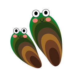 Mussel animal cartoon character. Isolated on white background. Vector illustration.