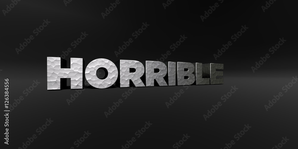 Fototapete horrible - hammered metal finish text on black studio - 3d rendered royalty free stock photo. this i