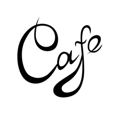 Graphic lettering Cafe. Diagonal calligraphic inscription isolated on white background. Template of banner, poster, sign, print or logotype. Coffee bar logo. Vector illustration