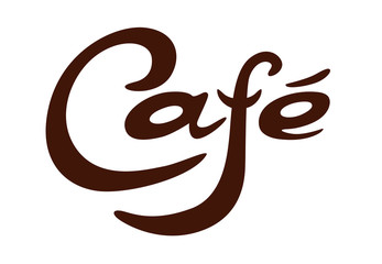 Graphic lettering Cafe. Inscription isolated on white background. Template of banner, poster, sign, print or logotype. Coffee bar logo. Vector illustration
