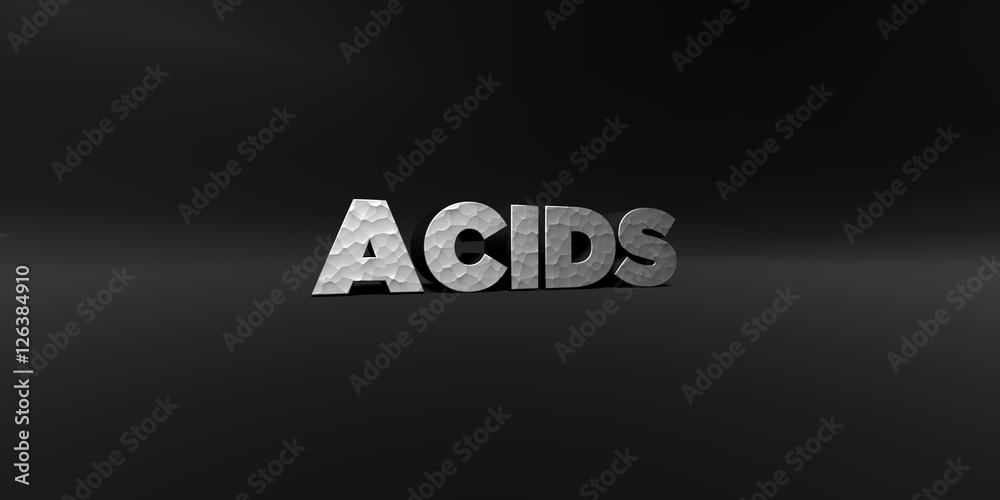 Fototapete acids - hammered metal finish text on black studio - 3d rendered royalty free stock photo. this imag