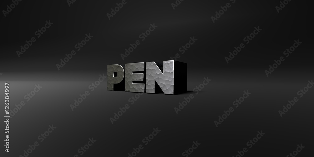Fototapete pen - hammered metal finish text on black studio - 3d rendered royalty free stock photo. this image 