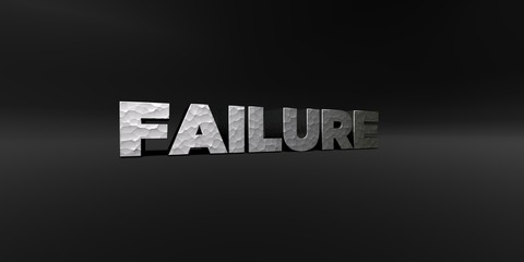 FAILURE - hammered metal finish text on black studio - 3D rendered royalty free stock photo. This image can be used for an online website banner ad or a print postcard.