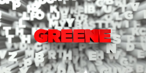 GREENE -  Red text on typography background - 3D rendered royalty free stock image. This image can be used for an online website banner ad or a print postcard.