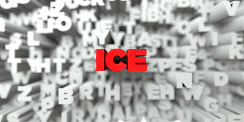 ICE -  Red text on typography background - 3D rendered royalty free stock image. This image can be used for an online website banner ad or a print postcard.