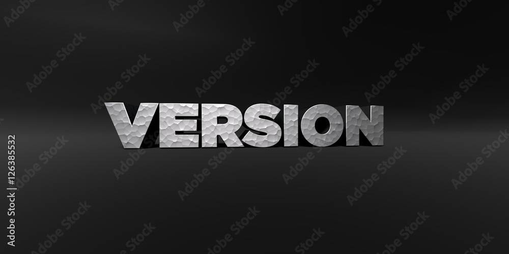 Fototapete version - hammered metal finish text on black studio - 3d rendered royalty free stock photo. this im