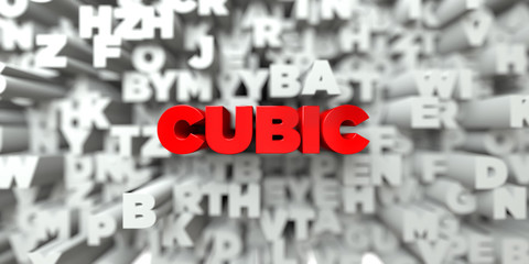 CUBIC -  Red text on typography background - 3D rendered royalty free stock image. This image can be used for an online website banner ad or a print postcard.