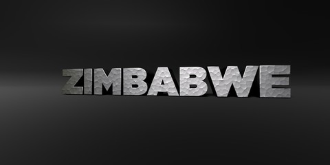 ZIMBABWE - hammered metal finish text on black studio - 3D rendered royalty free stock photo. This image can be used for an online website banner ad or a print postcard.